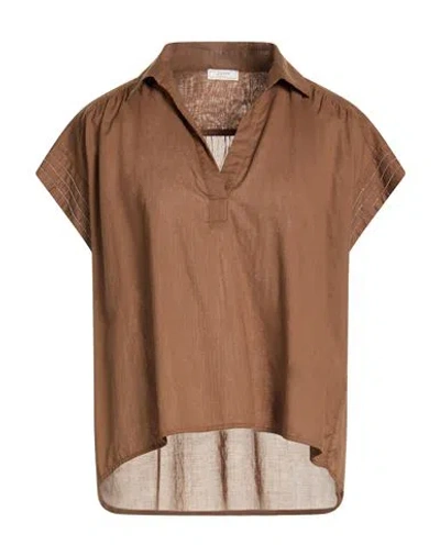 Peserico Woman Top Brown Size 6 Cotton