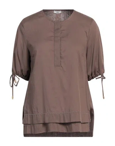 Peserico Woman Top Chocolate Brown Size 2 Cotton