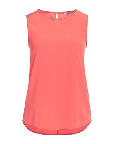 Peserico Easy Woman Top Coral Size 6 Silk, Elastane In Red