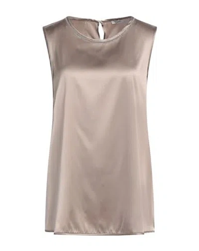 Peserico Woman Top Dove Grey Size 12 Silk, Elastane In Grey