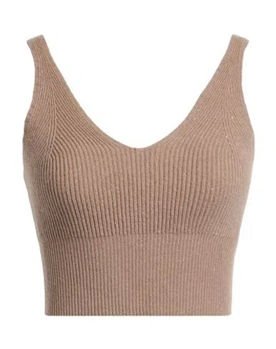 Peserico Woman Top Khaki Size 12 Virgin Wool, Silk, Viscose, Cashmere, Polyester In Neutral