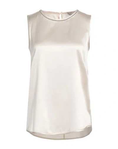 Peserico Woman Top Khaki Size 8 Silk, Elastane In Beige