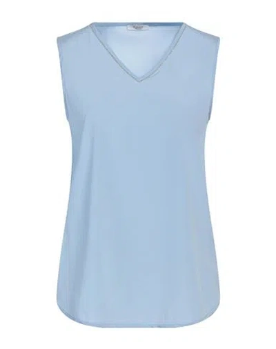 Peserico Woman Top Light Blue Size 12 Silk, Elastane