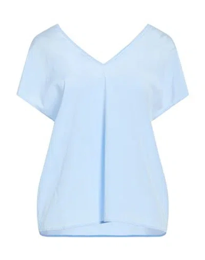 Peserico Woman Top Light Blue Size 16 Silk, Elastane