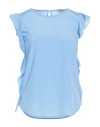 Peserico Woman Top Light Blue Size 6 Silk, Elastane
