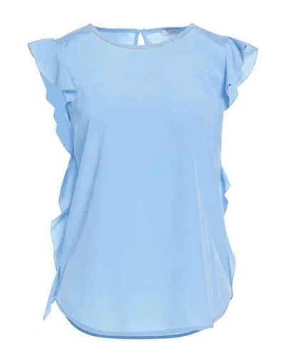 Peserico Woman Top Light Blue Size 6 Silk, Elastane
