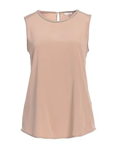 Peserico Easy Woman Top Salmon Pink Size 12 Silk, Elastane In Brown