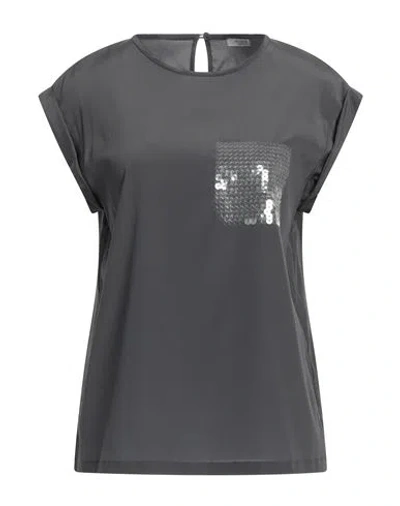 Peserico Woman Top Steel Grey Size 10 Silk, Elastane