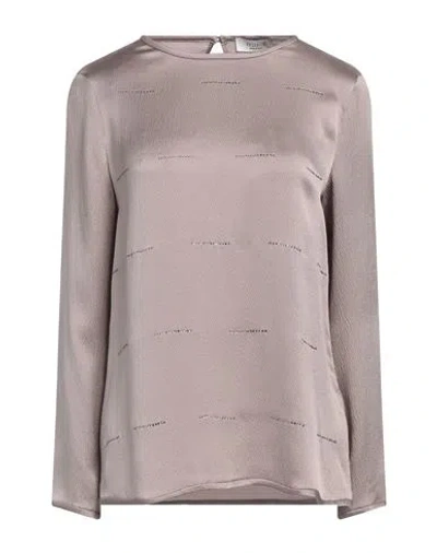 Peserico Woman Top Taupe Size 6 Silk In Gray