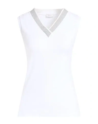 Peserico Woman Top White Size 14 Cotton, Silk, Elastane