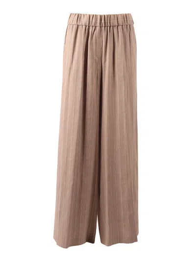 Peserico Woman Trousers Pinstripe Straight-leg Pants In Brown