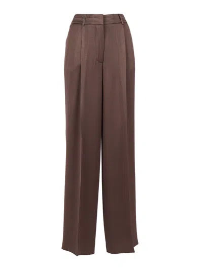 Peserico Woman Trousers Textured Straight-leg Pants In Brown
