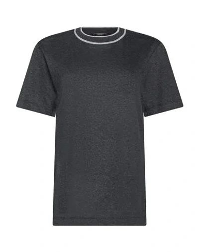 Peserico Woman T-shirt Charcoal Size 16 Cotton, Cashmere, Merino Wool In Gray