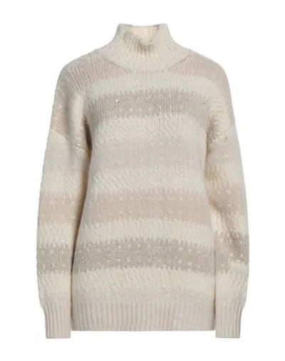 Peserico Woman Turtleneck Cream Size 12 Virgin Wool, Silk, Cashmere, Polyamide, Wool In White