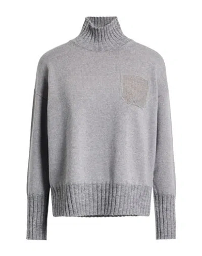 Peserico Woman Turtleneck Grey Size 8 Virgin Wool, Silk, Cashmere, Baby Alpaca Wool, Metallic Fiber In Gray