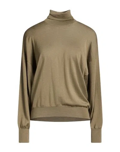 Peserico Woman Turtleneck Military Green Size 10 Virgin Wool In Brown