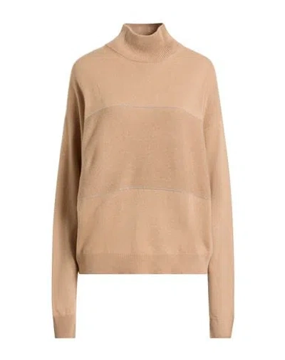 Peserico Woman Turtleneck Sand Size 10 Virgin Wool, Silk, Cashmere, Viscose In Nude