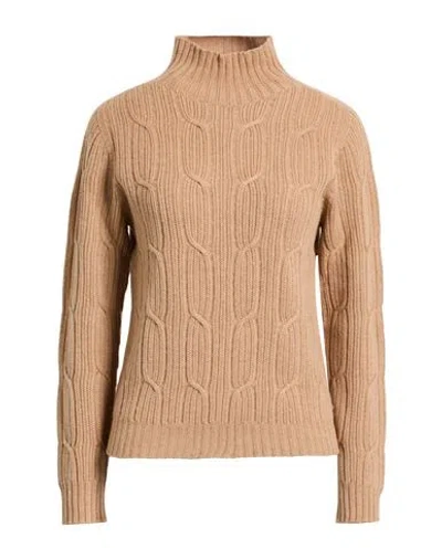 Peserico Woman Turtleneck Sand Size 6 Virgin Wool, Silk, Rayon, Cashmere, Polyester In Brown