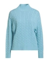 Peserico Woman Turtleneck Sky Blue Size 12 Virgin Wool, Silk, Cashmere In Green