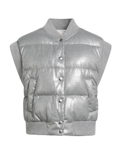Peserico Woman Vest Grey Size 6 Nylon, Polyester, Viscose, Merino Wool, Cashmere In Gray