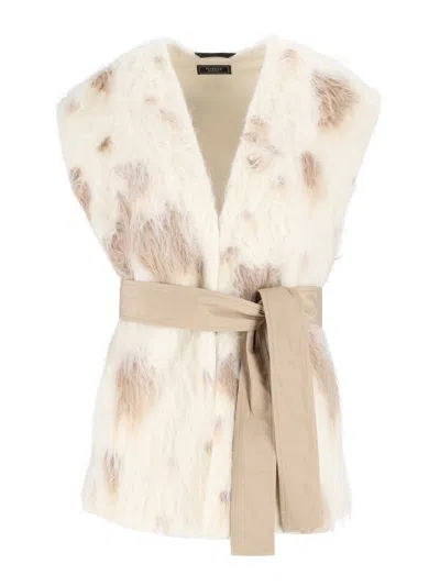 Peserico Belted Faux-fur Waistcoat In Neutral