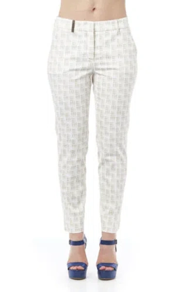 Pre-owned Peserico Women Beige Pants Fabric Geometric Print Stretch Pocket Casual Trousers