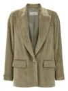 Peserico Ribbed Velvet Blazer With Flap Pockets In Green