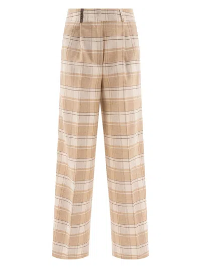 PESERICO WOMEN'S CHECK WOOL TROUSERS
