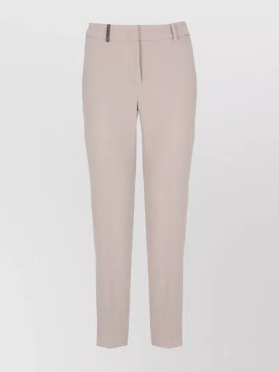 Peserico Women's Cropped Trousers Leather Detail In Pink