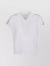 Peserico V-neck Linen Blend Sweater With Striped Shoulder Detail
