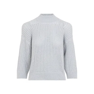 Peserico Women Light Blue Knitted Mock Collar Sweater
