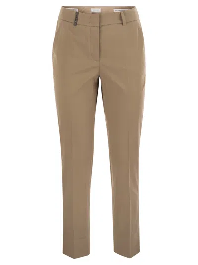 Peserico Women Light Cotton Satin Cigarette Trousers In Brown