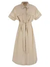 Peserico Dress Chest Pockets Short Sleeves Waist Tie