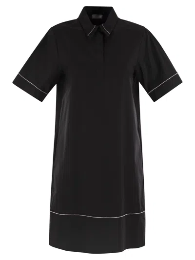 Peserico Women Light Stretch Cotton Satin Midi Dress In Black