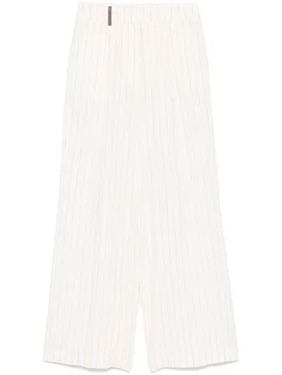 Peserico Wide-leg Linen Pants With Subtle Pinstripe In White
