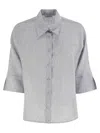 Peserico Women Pure Linen Striped Canvas Shirt In Gray