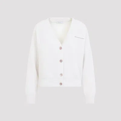 Peserico Women's Rib-knit V-neck Button-front Cardigan In White