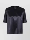 Peserico Midnight Blue Knit Trim Crewneck Shirt In Blue