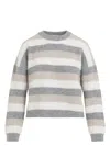 Peserico Striped Wool Silk Cashmere Blend Sweater In Grey