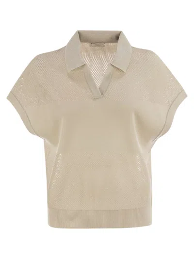 Peserico Women Tricot Polo Shirt In Pure Cotton Crepe Yarn