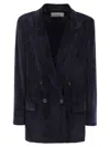 Peserico Double-breasted Velvet Blazer With Classic Lapels In Blue