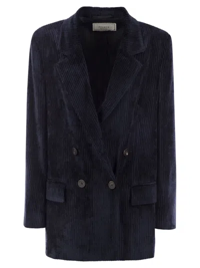 Peserico Women Velvet Double-breasted Blazer In Blue