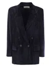 Shop Peserico Women's Velvet Double-breasted Blazer In Navy