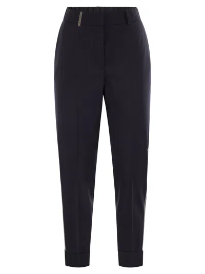 Peserico Women Virgin Wool Blend Trousers With Jewellery In Black