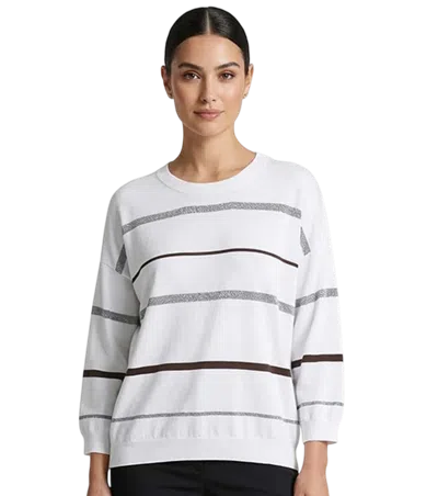 Peserico White Crew Neck Stripes T-shirt