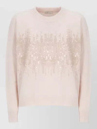 Peserico Womens Crewneck Sweater Sequin Detail In Pink
