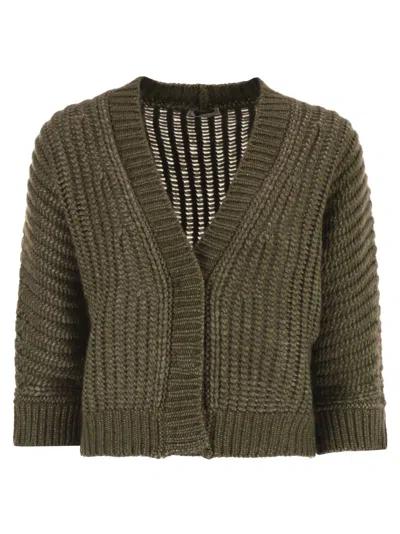 Peserico Wool And Alpaca Mesh Cardigan In Green