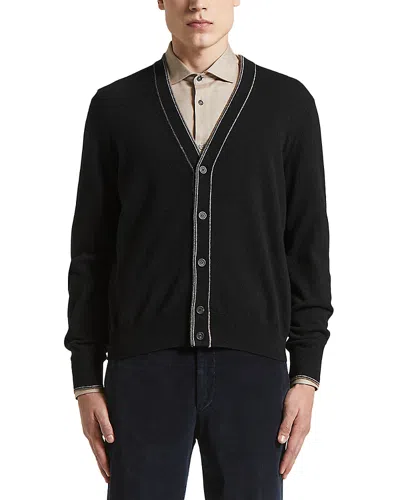 Peserico Wool And Cashmere Cardigan Sweater In Black