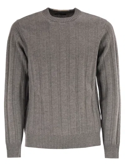 Peserico Wool And Cashmere Ribbed Jumper In Gray
