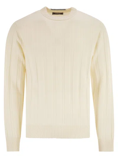 Peserico Wool And Cashmere Ribbed Jumper In Yellow